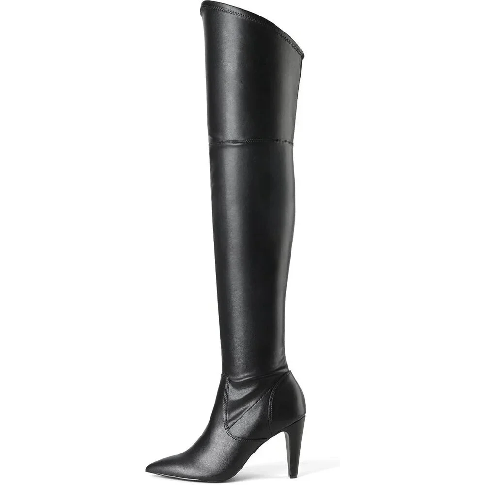 Women's Black/Pu Faux Leather Thigh High Over The Knee Long Pointed Toe Boots